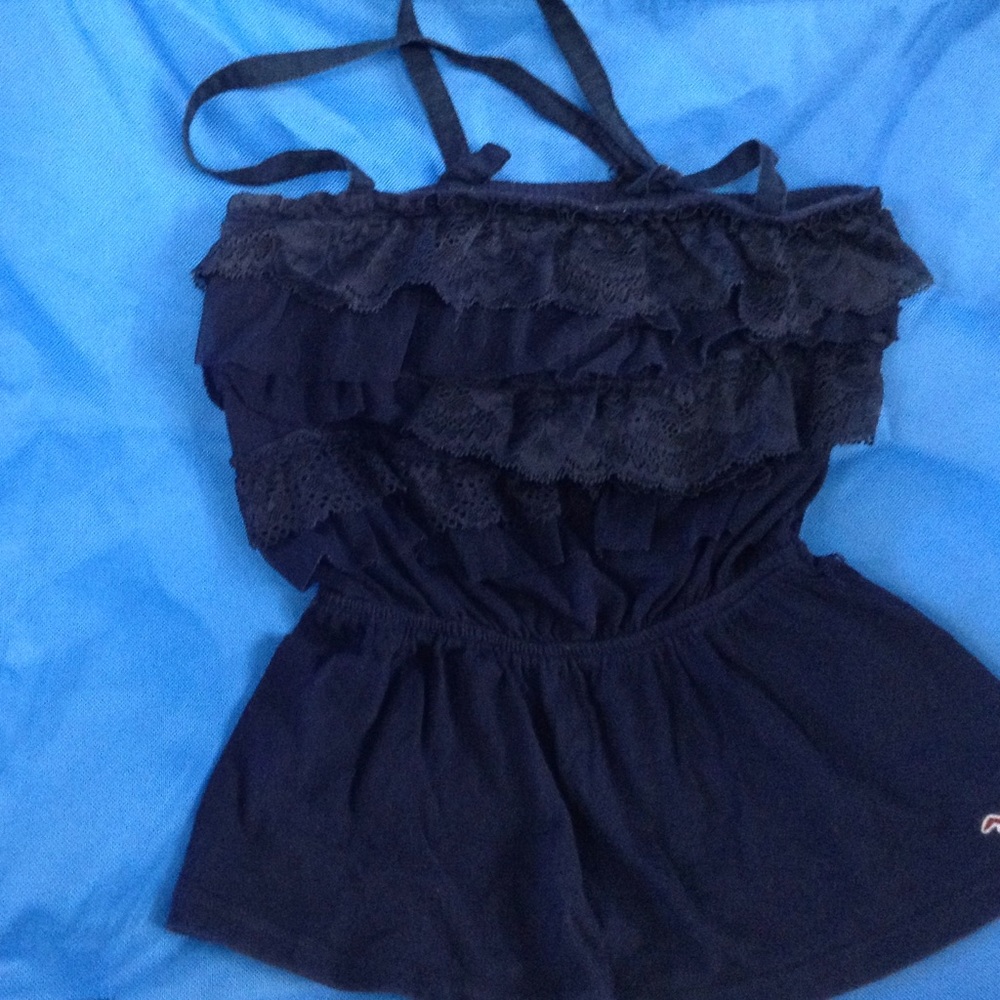 Hollister Navy Blue Ruffled Lace Tank Top